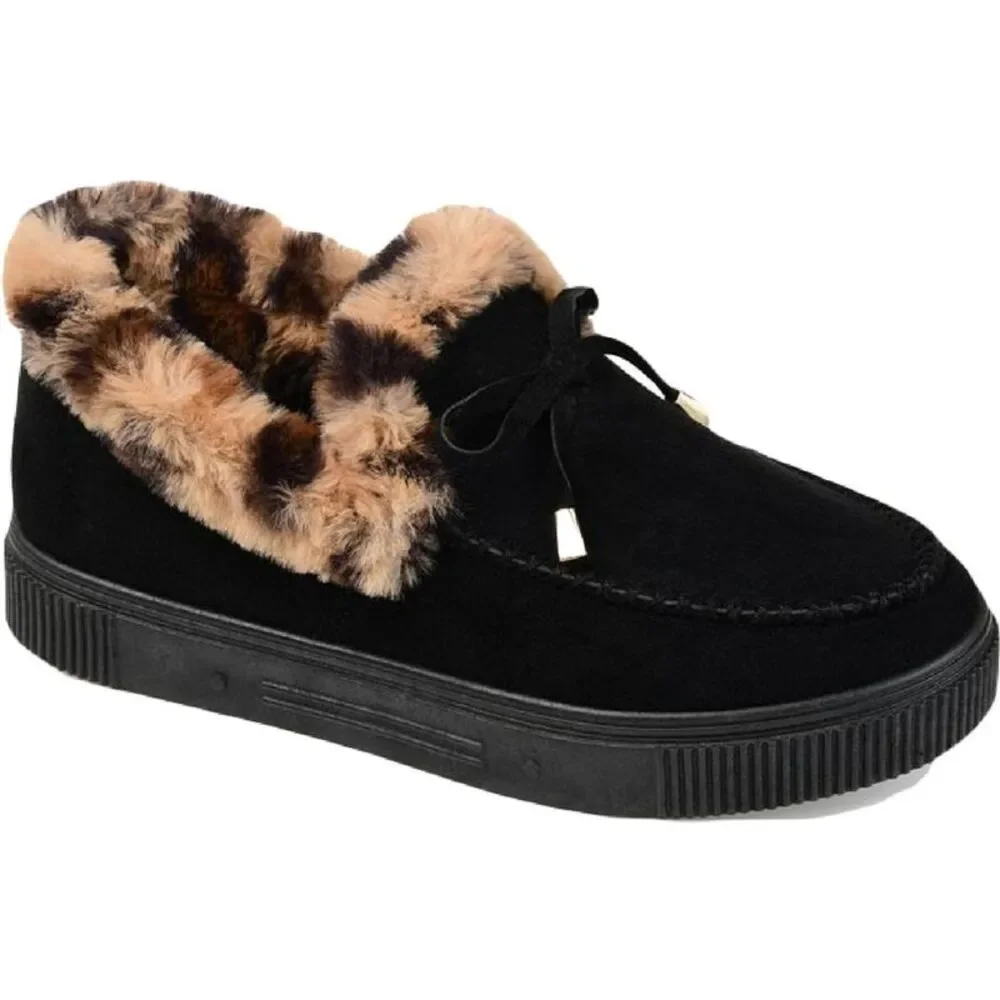Journee Collection Womens Midnight Black Faux Fur Lined Moccasins Shoes NWOB